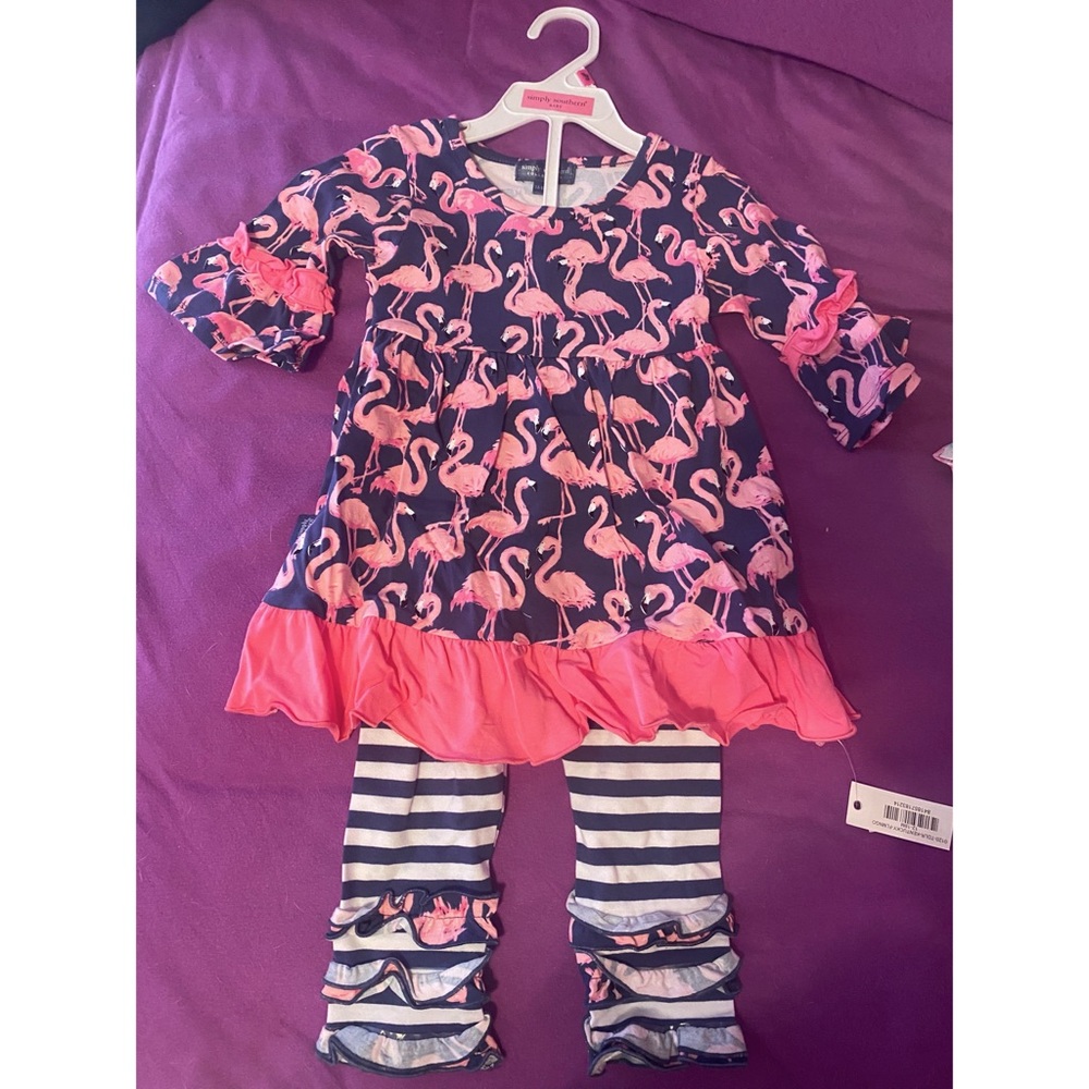 NWT SIMPLY SOUTHERN KENTUCKY FLAMINGO SET 2T